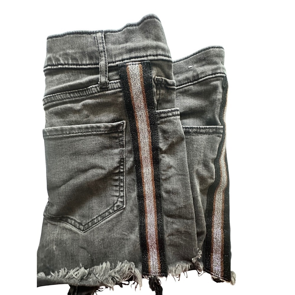 Express Shortie Vintage High Rise Denim Shorts Black Metallic Side Stripe Size 6